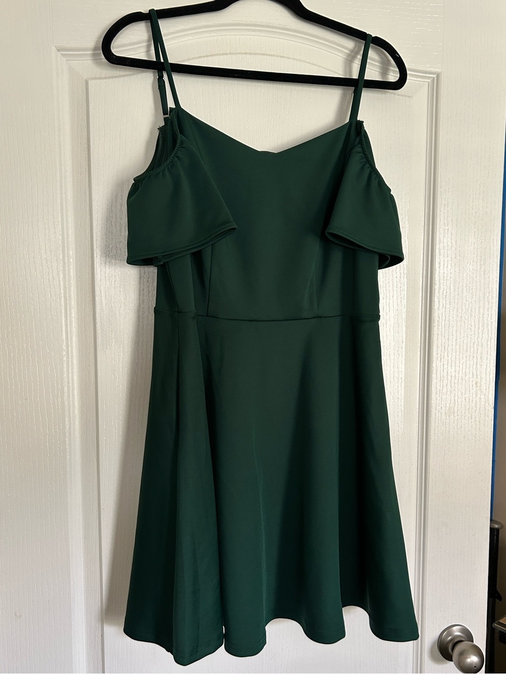 Forest Green Cold-Shoulder Mini Dress with Spaghetti Straps